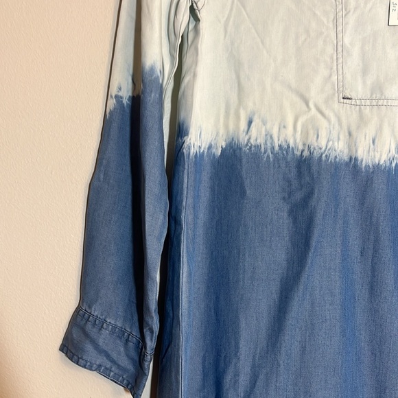 Coco + Carmen Linen Blue Chambray Dip Dyed Ombre Shirt Dress small / medium - Picture 2 of 3